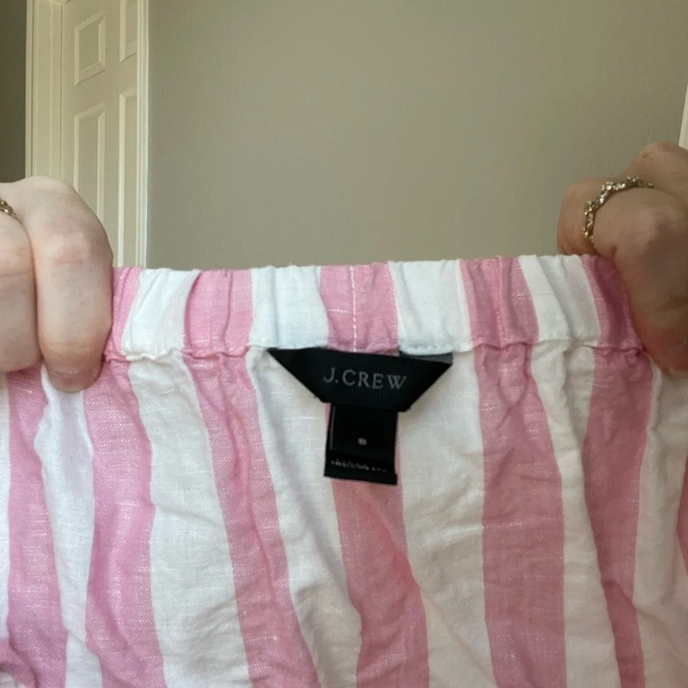 J.Crew Pink Striped Linen Tie Strap Tank Top